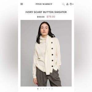 Pixie Market Ivory Cowl Neck Sweater with Button Accents